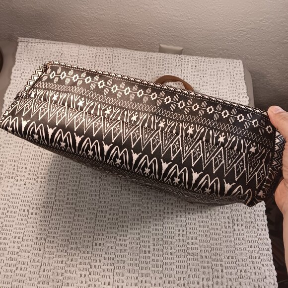 Kavu coated canvas black & white ikat tribal style print large tote bag purse - Picture 4 of 11